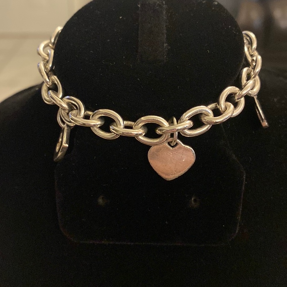 Thistle & Bee Sterling Silver Bracelet with Hanging Hearts